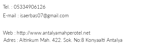 Mahper Otel telefon numaralar, faks, e-mail, posta adresi ve iletiim bilgileri